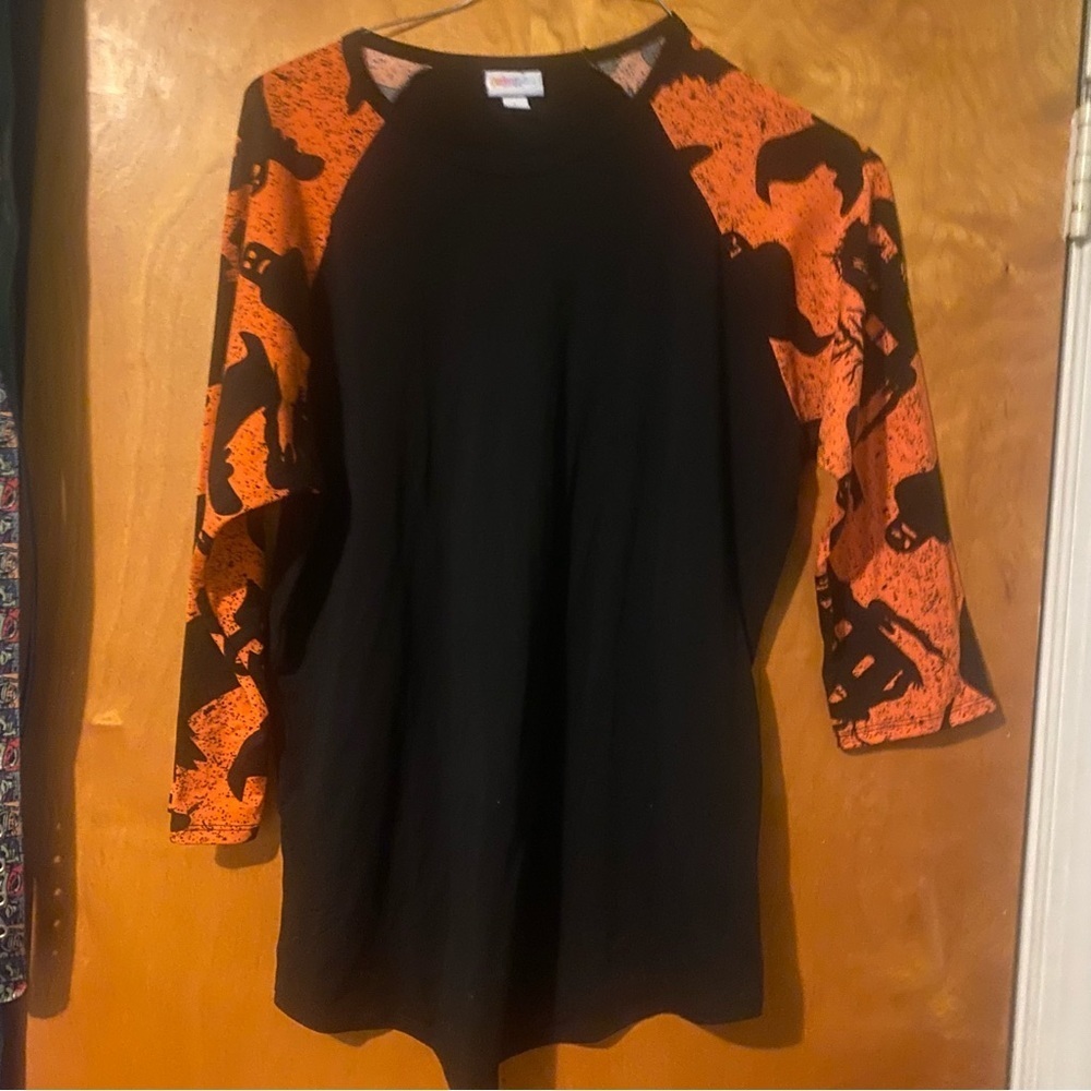Girls Lularoe randy baseball top black Halloween ghost shirt size 12 spooky